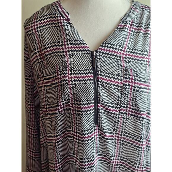 Apt 9 Multicolor 1/4 zip long sleeve Shirt Size XL Houndstooth Black Wine EUC - Picture 1 of 6